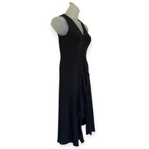 Taylor MIDI cocktail dress black sleeveless v cut low neckline ruching size 4